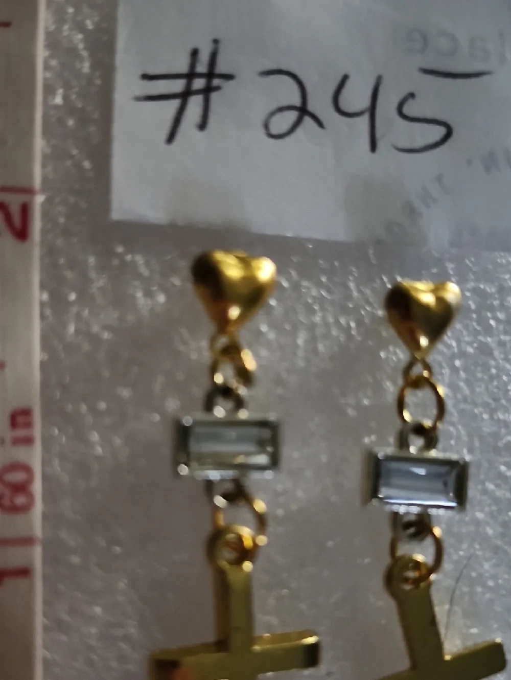 Hand Crafted Gold Cross Drop Earrings with Clear Stone